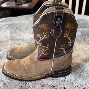 Maury Kids Western Boots Youth Size 2 Tan Brown Leather Cowboys Cowgirl Farm